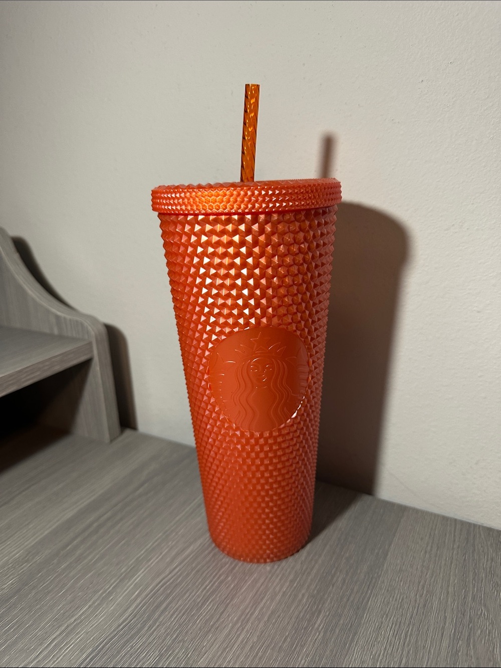 Starbucks 24oz Orange Studded Cold Cup with Straw